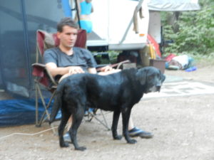 Blurry shot of Brad and Trix at camp site.