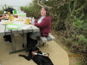 Tansy and I at a picnic table